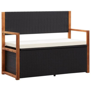 Ławka ze schowkiem, 110 cm, rattan PE i drewno akacjowe, czarna