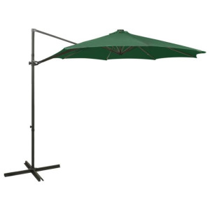 Wiszący parasol z lampkami LED i słupkiem, zielony, 300 cm