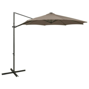 Wiszący parasol z lampkami LED i słupkiem, kolor taupe, 300 cm