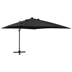 Parasol wiszący z lampkami LED i słupkiem, czarny, 300 cm