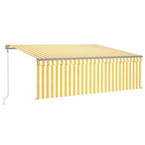 Automatycznie zwijana markiza z zasłoną, 4x3 m, żółto-biała
