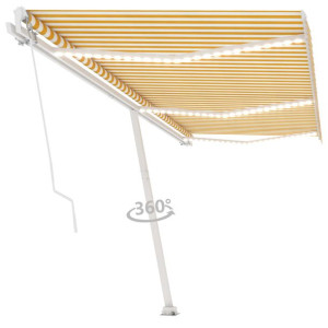 Ręcznie zwijana markiza z LED, 600x350 cm, żółto-biała