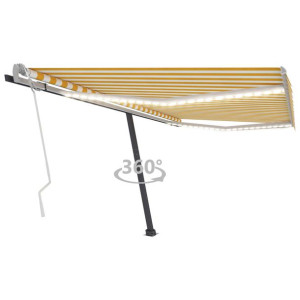 Ręcznie zwijana markiza z LED, 400 x 300 cm, żółto-biała