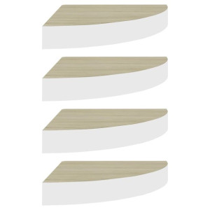 Narożne półki ścienne, 4 szt., dąb i biel, 35x35x3,8 cm, MDF
