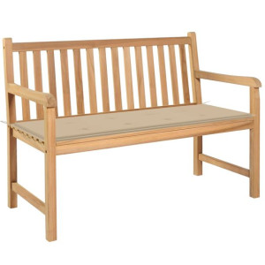 Ławka ogrodowa z beżową poduszką, 120 cm, lite drewno tekowe