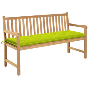Ławka ogrodowa z jasnozieloną poduszką, 150 cm, drewno tekowe