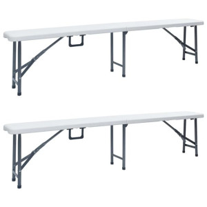 Składane ławki ogrodowe, 2 szt., 180 cm, HDPE, białe