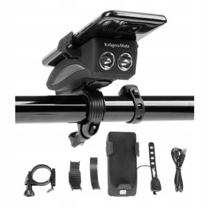 Uchwyt Rowerowy Power Bank USB Lampa LED Klakson