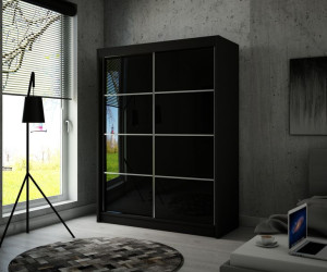 Szafa Przesuwna Garderoba PEK 120cm Czarna Lacobel SZPROSY połysk