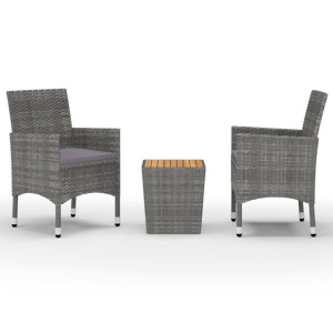 3-częściowy zestaw mebli bistro, rattan PE i akacja, szary