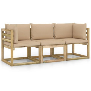 Ogrodowa sofa 3-os. z beżowymi poduszkami