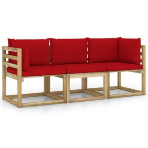 Ogrodowa sofa 3-os. z czerwonymi poduszkami