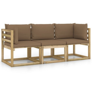 Ogrodowa sofa 3-os. z poduszkami w kolorze taupe