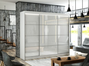 Szafa Przesuwna Garderoba PEK 250cm Biały Lacobel SZPROSY połysk