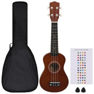 Ukulele sopranowe z pokrowcem, dla dzieci, ciemne drewno, 21"