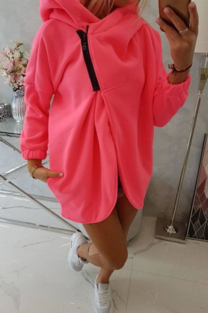Ciepła Bluza Damska Z Kapturem Oversize Różowy Neon