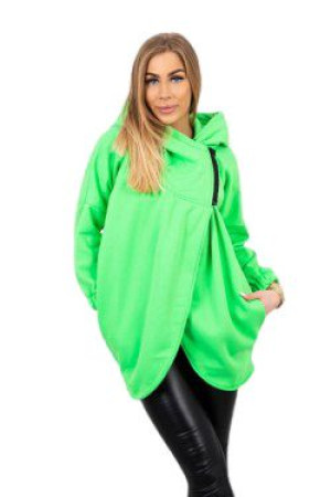 Ciepła Bluza Damska Z Kapturem Oversize Zielony Neon