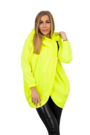 Ciepła Bluza Damska Z Kapturem Oversize Żółty Neon