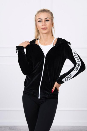 Bluza Damska Welurowa Rozpinana Z Kapturem Czarna