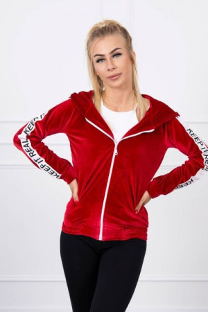 Bluza Damska Welurowa Rozpinana Z Kapturem Czerwona