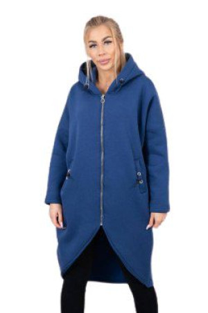 Bluza Damska Ocieplana Długa Z Kapturem Jeansowa