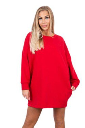 Bluza Damska Ocieplana Oversize Z Nadrukiem Czerwona