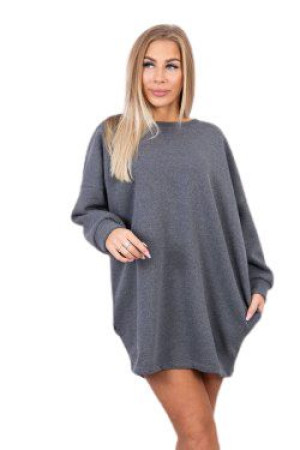 Bluza Damska Ocieplana Oversize Z Nadrukiem Grafitowa