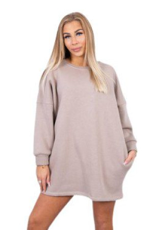 Bluza Damska Ocieplana Oversize Z Nadrukiem Beżowa