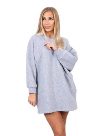 Bluza Damska Ocieplana Oversize Z Nadrukiem Szara