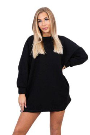 Bluza Damska Ocieplana Oversize Z Nadrukiem Czarna
