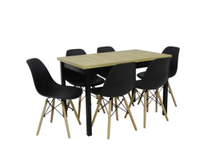 6 krzeseł SL-czarne + stół M-10 czarny blat grandson 70x120x160