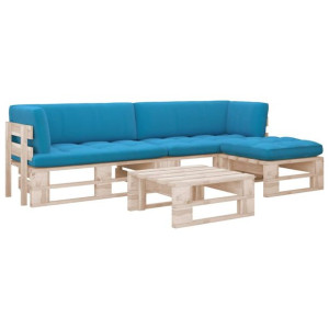 4-częściowy zestaw wypoczynkowy z palet, z poduszkami, sosnowy