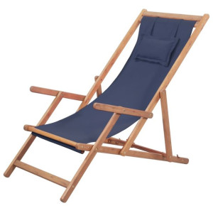 Składany leżak plażowy, tkanina i drewniana rama, niebieski