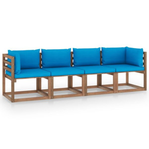 Ogrodowa sofa 4-osobowa z palet, z poduszkami, drewno sosnowe