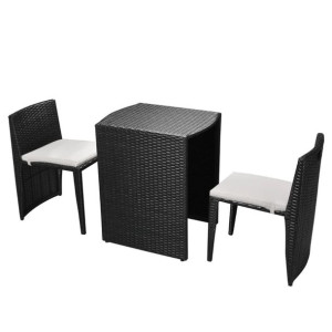 3-cz. zestaw mebli bistro z poduszkami, rattan PE, czarny
