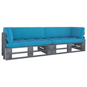 Sofa 2-osobowa z palet, z poduszkami, szara, drewno sosnowe