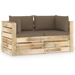Ogrodowa sofa 2-os z poduszkami, impregnowane na zielono drewno