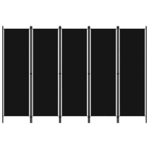 Parawan 5-panelowy, czarny, 250 x 180 cm