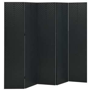 Parawan 5-panelowy, czarny, 200 x 180 cm, stalowy