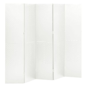 Parawan 5-panelowy, biały, 200 x 180 cm, stalowy