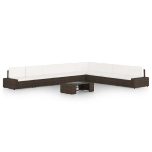 9-cz. ogrodowy zestaw wypoczynkowy, poduszki, rattan PE, brąz