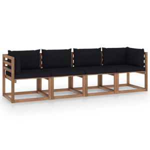 Ogrodowa sofa 4-osobowa z palet, z poduszkami, drewno sosnowe