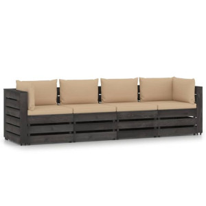 Ogrodowa sofa 4-os. z poduszkami, impregnowane na szaro drewno