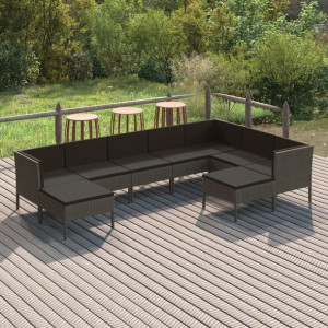 Zestaw do ogrodu 9-cz. poduszki rattan PE szary