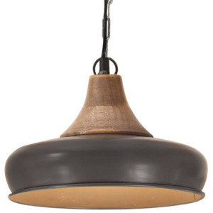 Lampa wisząca szare żelazo i drewno 26cm E27