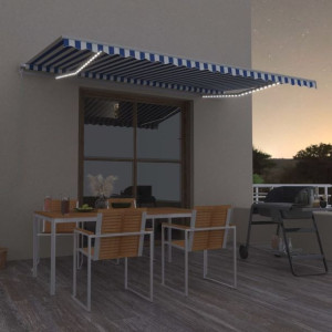 Markiza zwijana ręcznie z LED 500x350cm niebiesko-biała