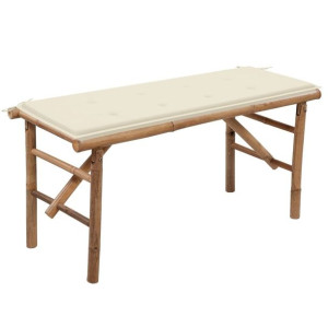 Składana ławka ogrodowa z poduszką 118cm bambusowa