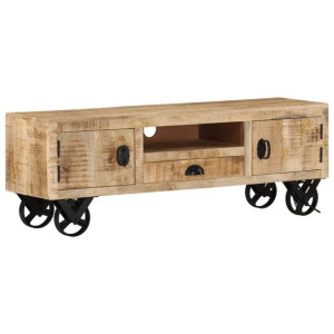 Szafka RTV na kółkach 110x30x37cm surowe drewno mango