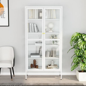 Witryna biała 90x40x180cm stal i hartowane szkło