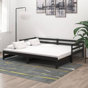 Łóżko wysuwane 2x(90x200)cm czarne sosna